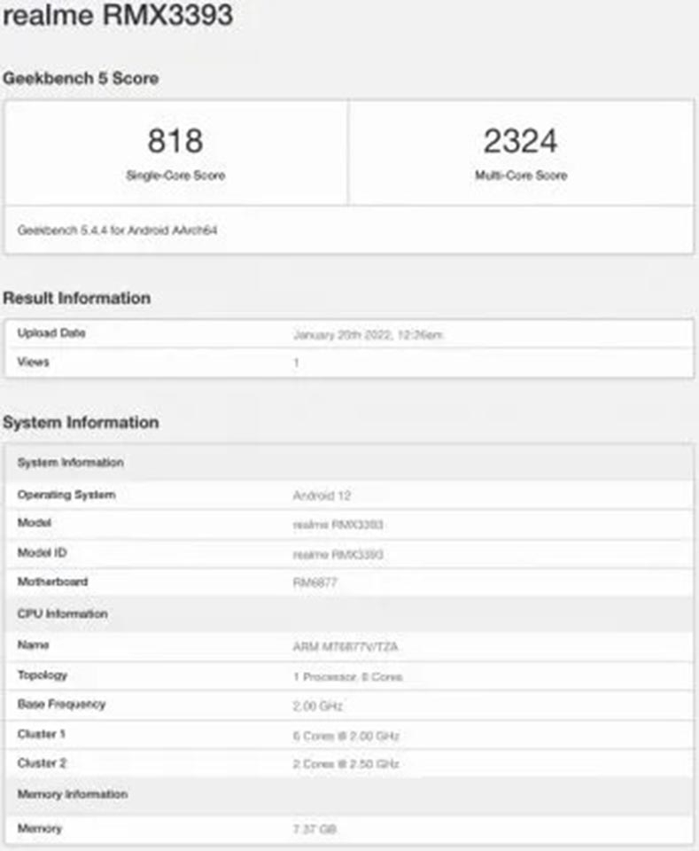 Realme 9 Pro+ xuất hiện trên Geekbench Realme 9 Pro+ xuất hiện trên Geekbench