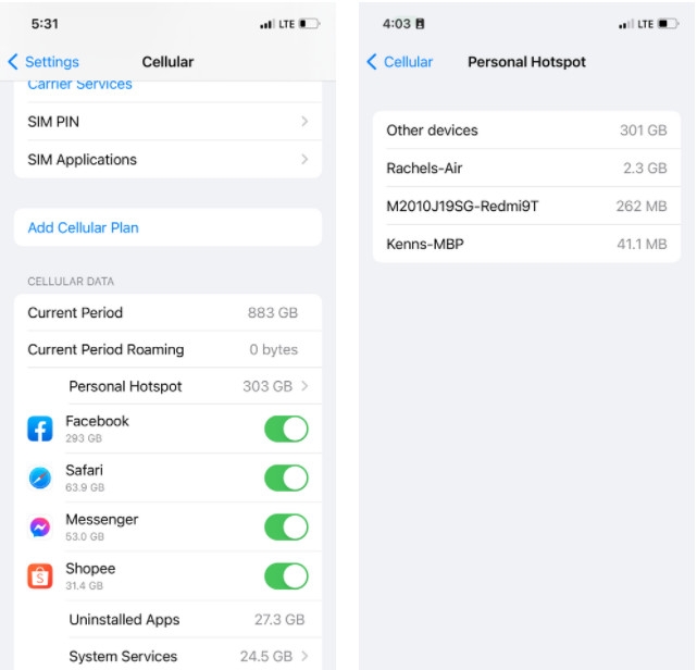 Cách xem ai đang sử dụng điểm phát sóng di động trên iPhone và iPad (4)