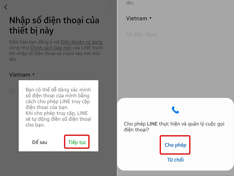 Nhấn Tiếp tục để cấp quyền cho ứng dụng và chọn Cho Phép