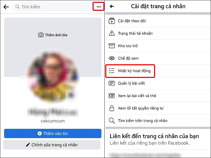 Nhấn vào dấu ba chấm và chọn Nhật ký hoạt động