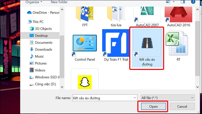 Chọn File mà bạn muốn gửi và nhấn Open