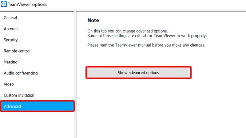 Nhấn vào tab Advanced và chọn Show advanced options