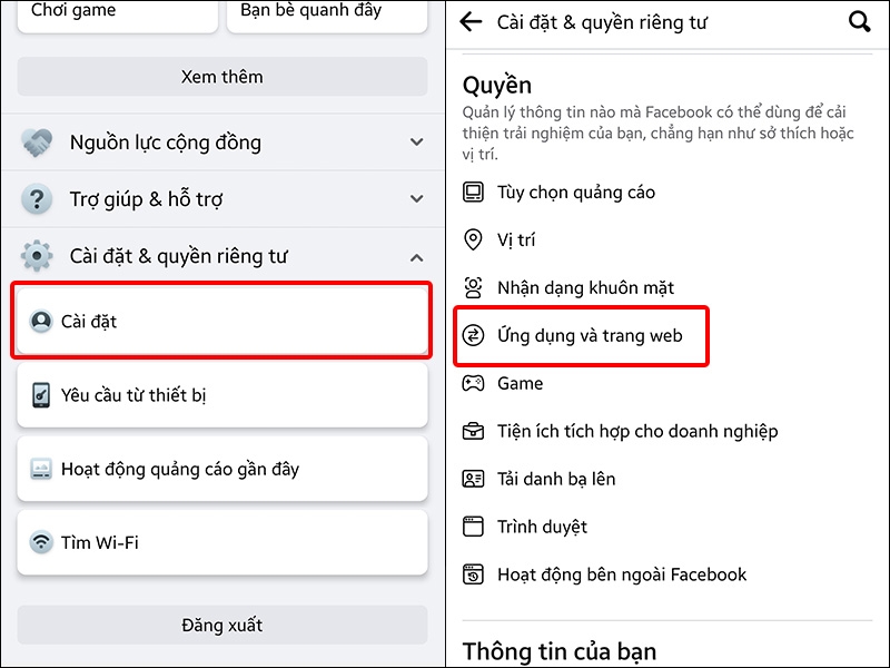 Chọn Cài đặt và chọn Ứng dụng và trang web