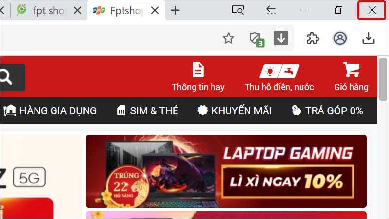 Nhấn vào dấu X để tắt toàn bộ thẻ