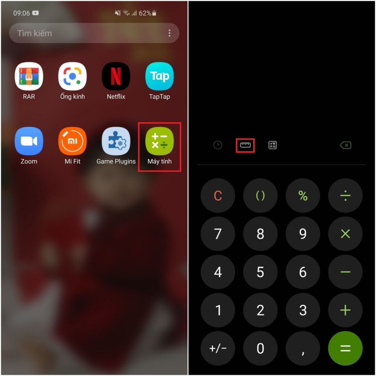 Cách đổi đơn vị, tính lượng giác trên điện thoại Samsung (1)