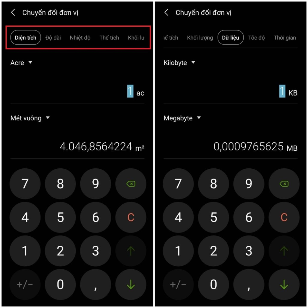Cách đổi đơn vị, tính lượng giác trên điện thoại Samsung (2)