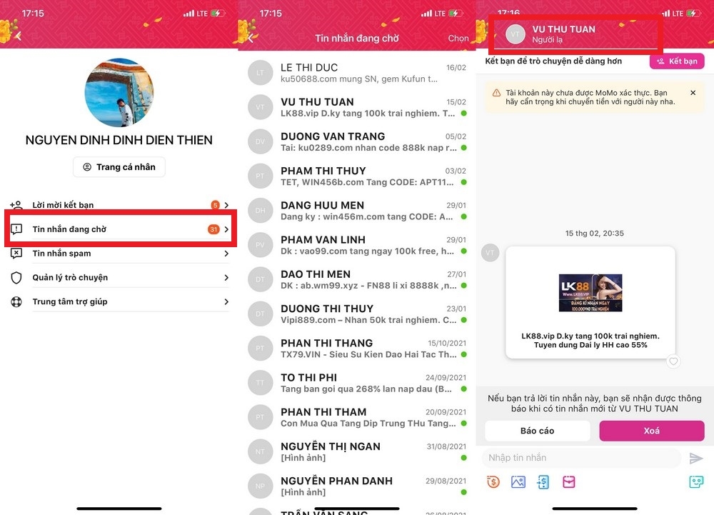 Cách chặn tin nhắn rác trên MoMo (2)