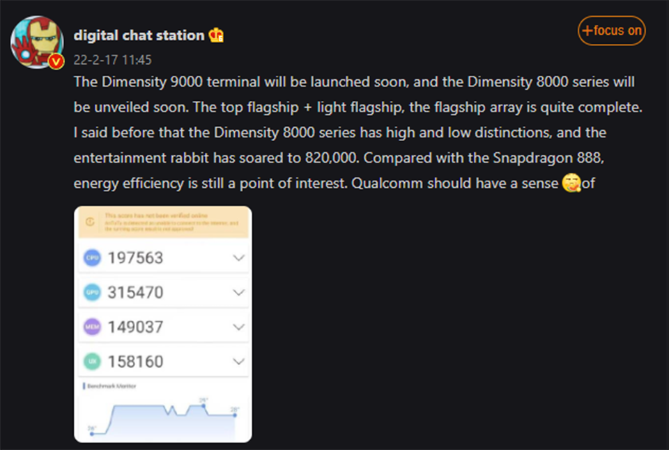 Lộ điểm hiệu năng AnTuTu ấn tượng của Dimensity 8000 Lộ điểm hiệu năng AnTuTu ấn tượng của Dimensity 8000