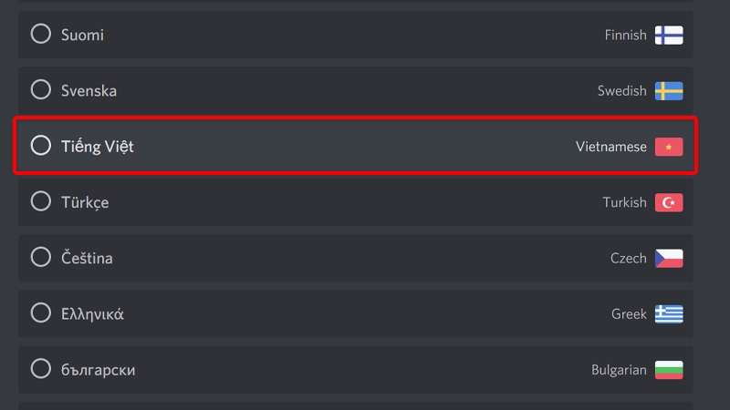 Nhấn chọn vào ngôn ngữ Tiếng Việt