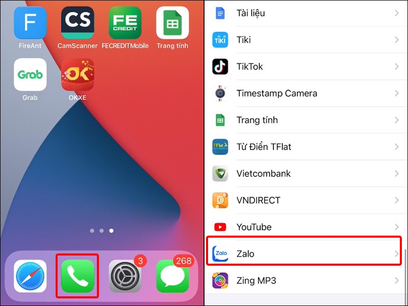 Vào Cài đặt và chọn ứng dụng Zalo