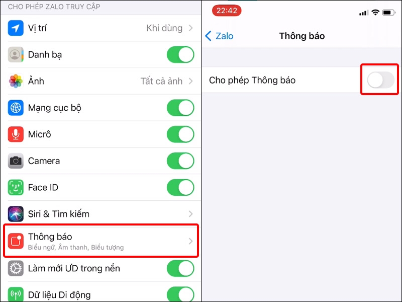 Nhấn vào Thông báo và tắt mục Cho phép Thông báo