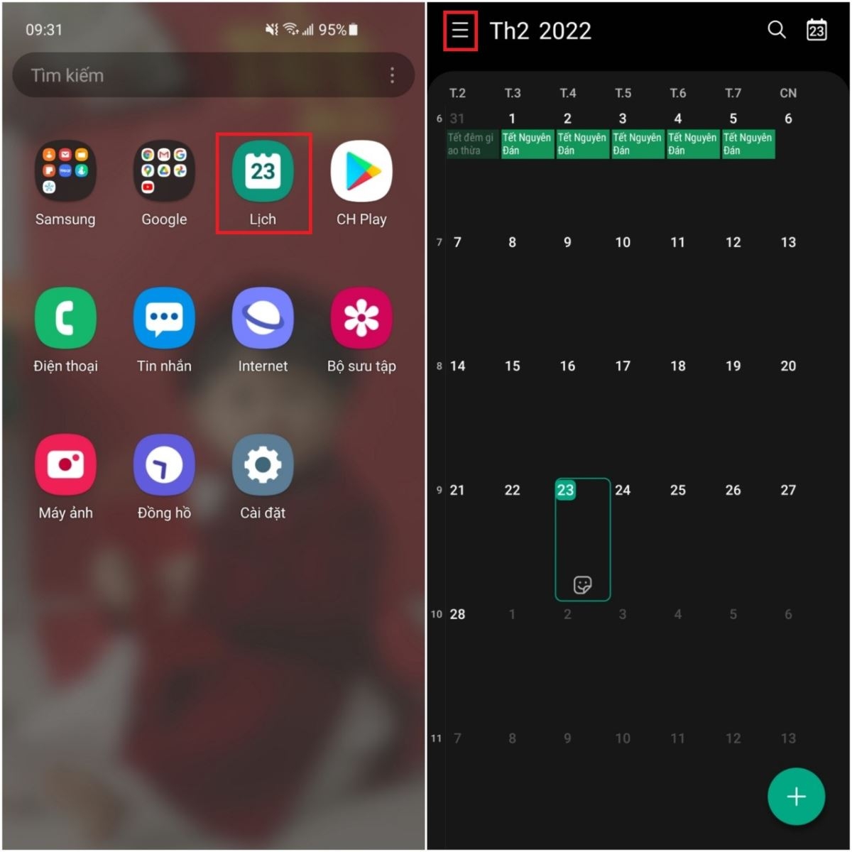 Cách xem lịch âm trên điện thoại Samsung (1)