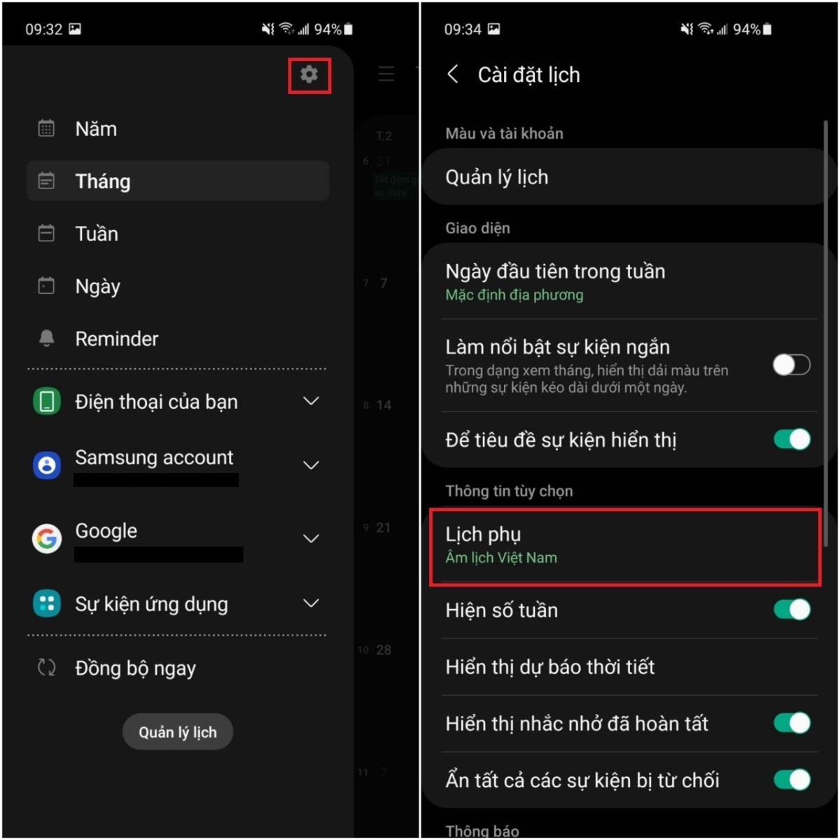 Cách xem lịch âm trên điện thoại Samsung (2)