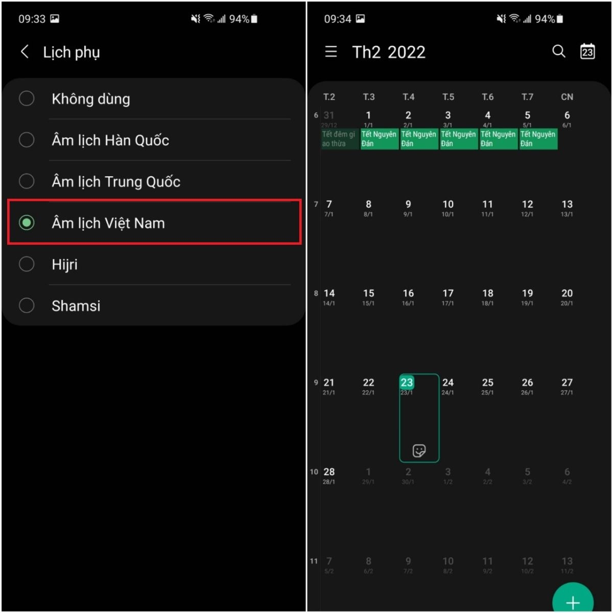 Cách xem lịch âm trên điện thoại Samsung (3)