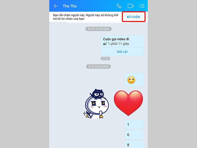 Nhấn vào mục BỎ CHẶN hiển thị ở phía góc phải màn hình