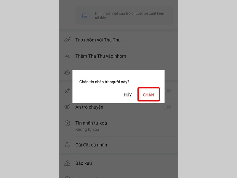 Nhấn CHẶN để hoàn tất thiết lập