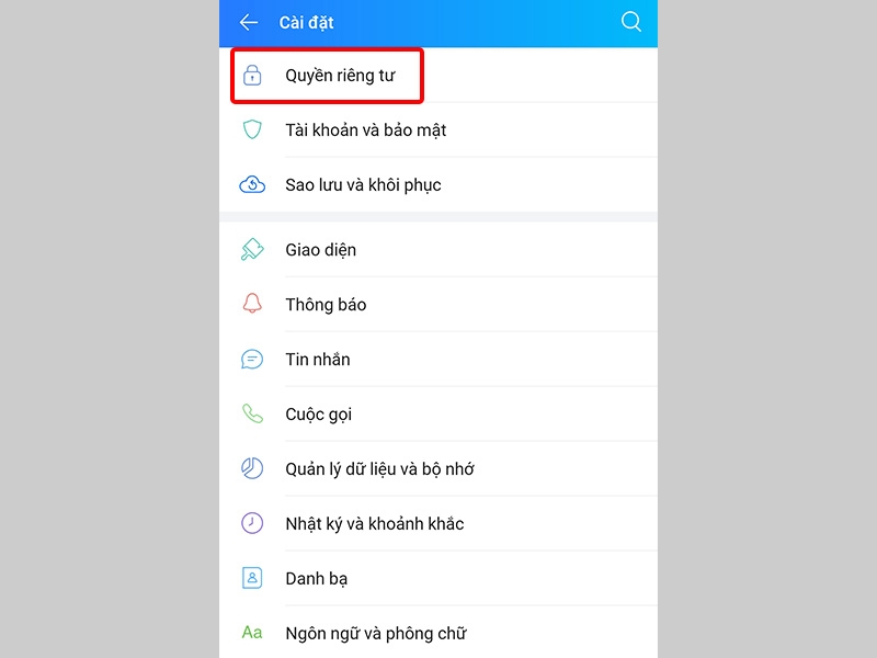 Nhấn vào Quyền riêng tư