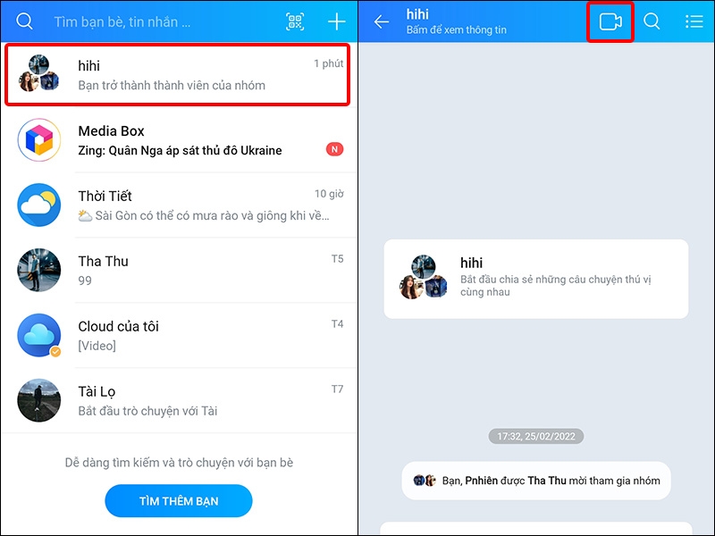 Vào nhóm Zalo bạn muốn thực hiện cuộc gọi video và nhấn vào Gọi video