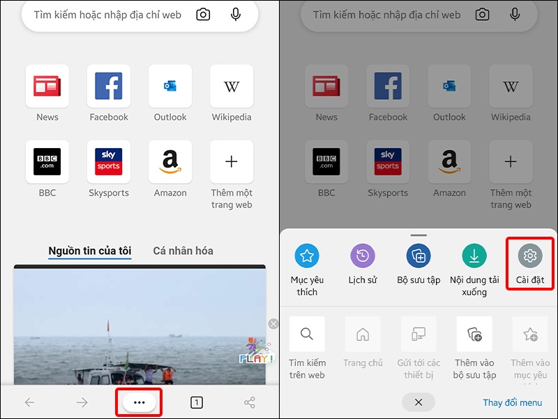 Nhấn vào dấu Ba chấm và chọn Cài đặt