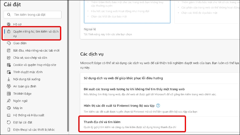 Chọn Thanh địa chỉ và tìm kiếm