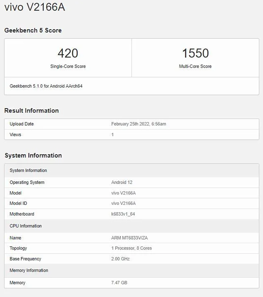 Vivo Y33s 5G với chip Dimensity 700 được phát hiện trên Geekbench