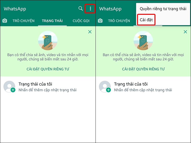 Nhấn vào biểu tượng Ba chấm và chọn Cài đặt