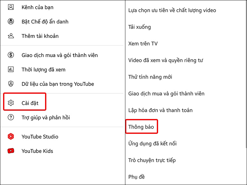 Chọn Cài đặt và nhấn vào Thông báo