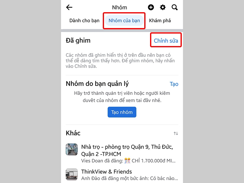 Nhấn vào Nhóm của bạn và chọn Chỉnh sửa