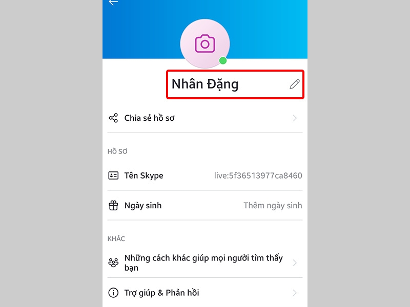 Nhấn vào Tên hiển thị để đổi tên