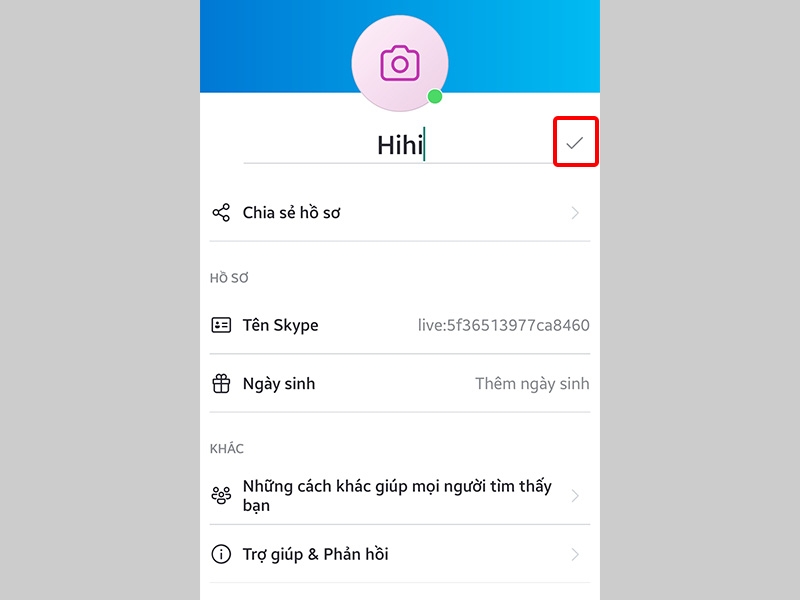 Nhấn vào dấu Tích chọn để lưu thao tác