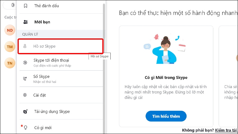 Chọn Hồ sơ Skype