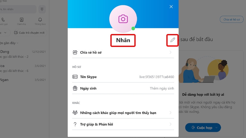 Nhấn vào Tên hiển thị hoặc chiếc Bút để chỉnh sửa