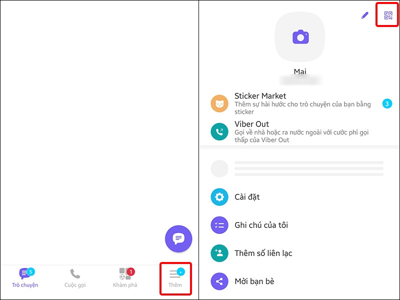 Nhấn vào Thêm và ấn vào quét mã QR
