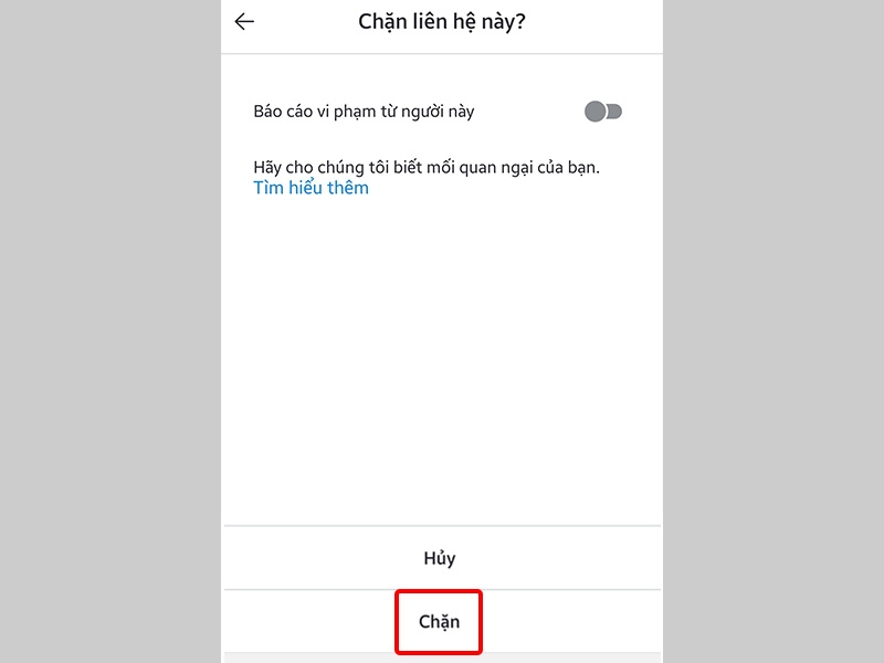 Nhấn Chặn để hoàn tất thiết lập