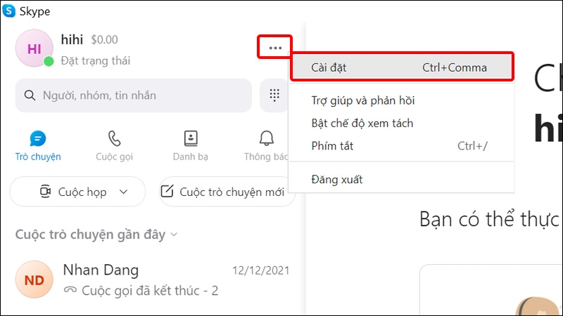 Nhấn vào biểu tượng Ba chấm và chọn Cài đặt