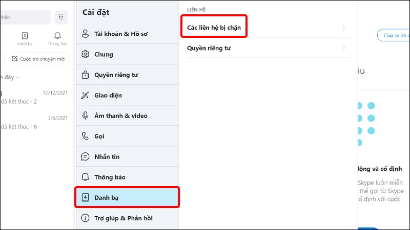 Nhấn vào tab Danh bạ và chọn Các liên hệ bị chặn