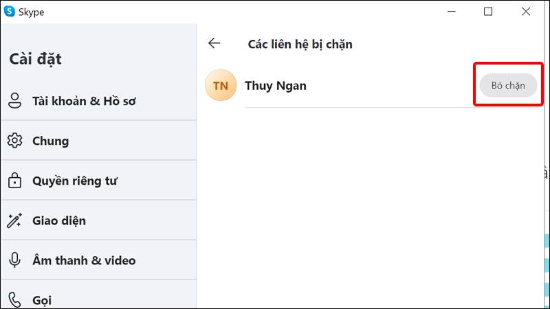 Nhấn Bỏ chặn