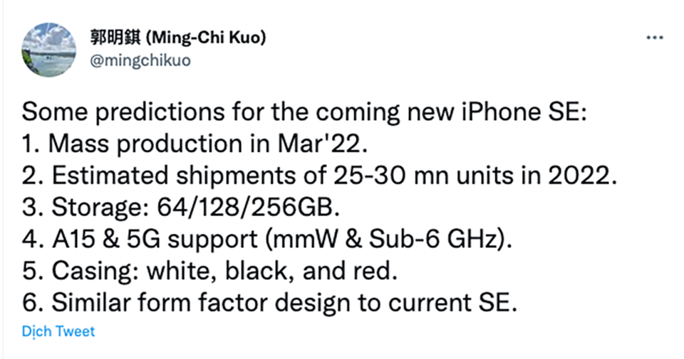 Cấu hình iPhone SE 3
