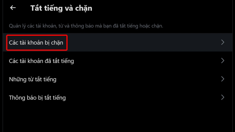 Nhấn vào mục Các tài khoản bị chặn