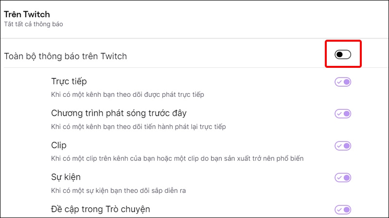 Tắt thông báo trên Twitch