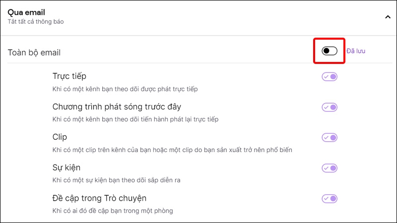 Tắt thông báo qua email