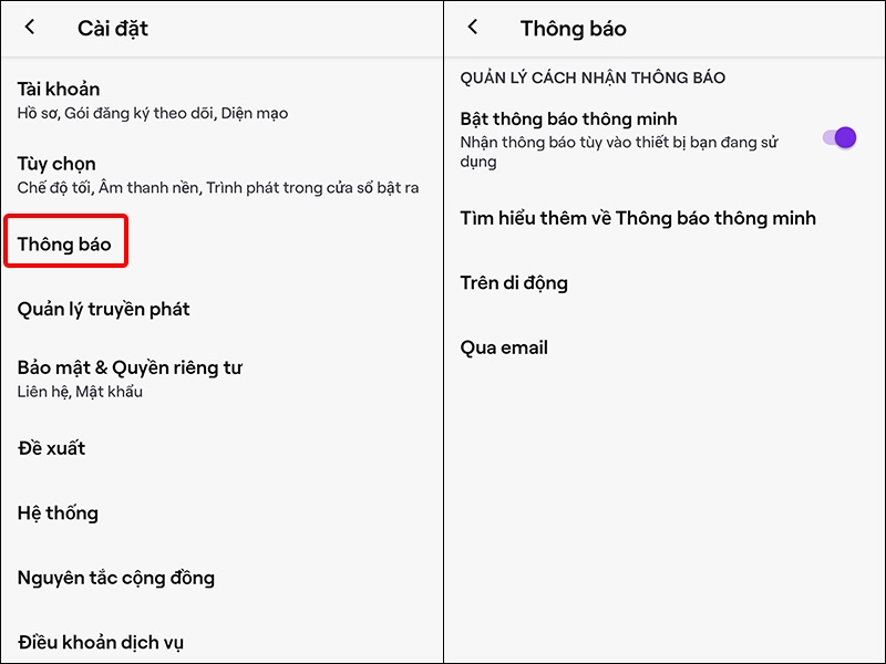 Nhấn vào Thông báo