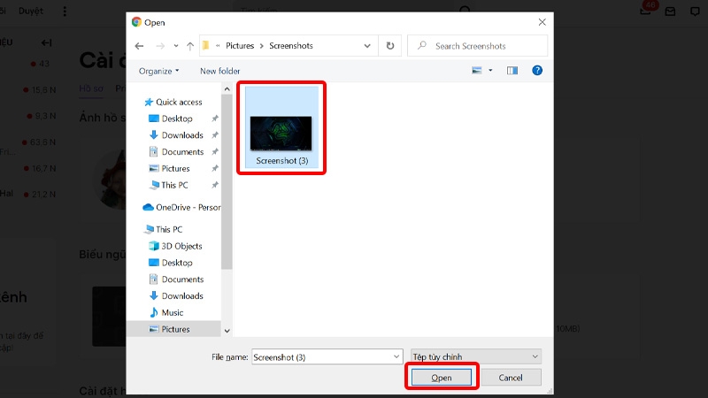 Chọn ảnh bạn muốn đặt và nhấn Open