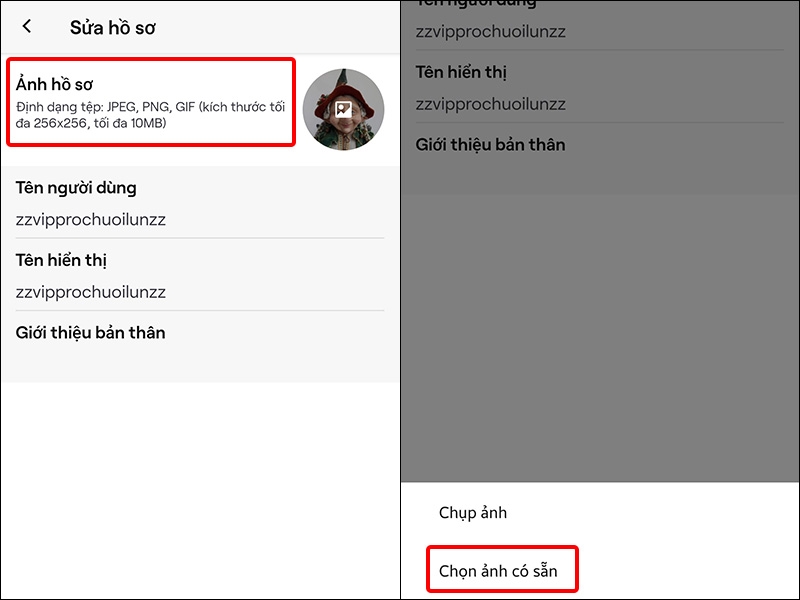 Nhấn vào Ảnh hồ sơ và tải lên ảnh của bạn