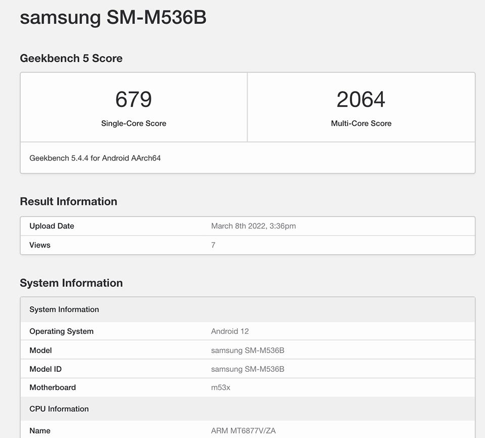 Samsung Galaxy M53 5G với Dimensity 900, RAM 6GB được phát hiện trên Geekbench Samsung Galaxy M53 5G với Dimensity 900, RAM 6GB được phát hiện trên Geekbench