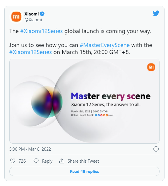 Xiaomi 12 Global sẽ ra mắt vào 15/3