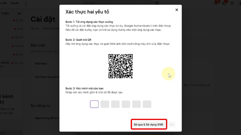 Chọn Bỏ qua & Sử dụng SMS