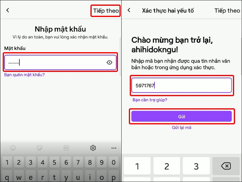 Nhập Mật khẩu của bạn sau đó nhập mã xác minh được gửi về số điện thoại