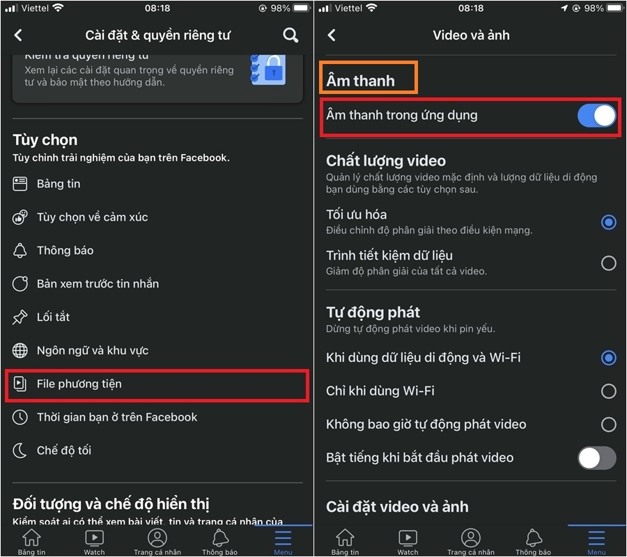 Cách tắt âm thanh Facebook trên điện thoại (2)
