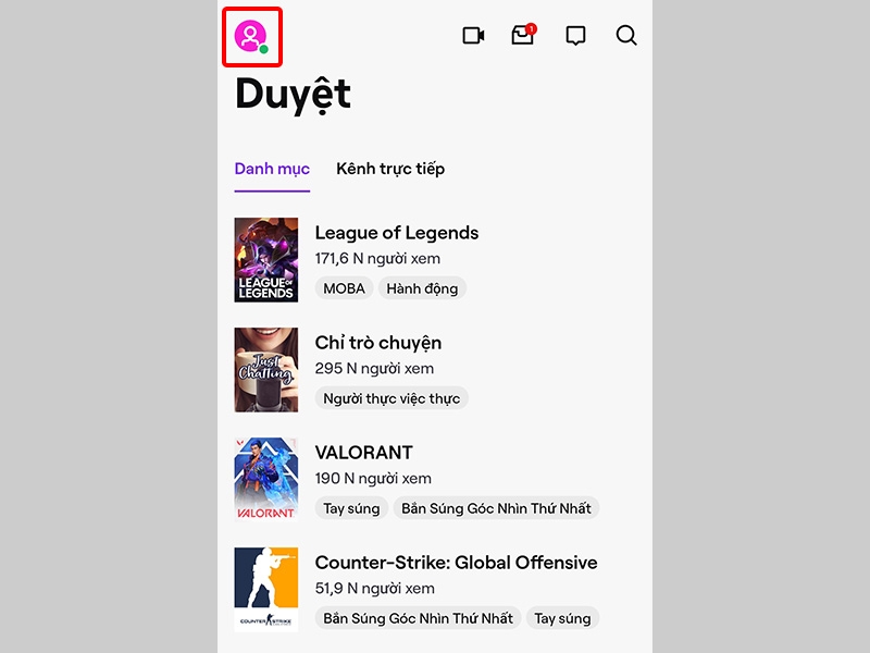Nhấn vào biểu tượng Tài khoản